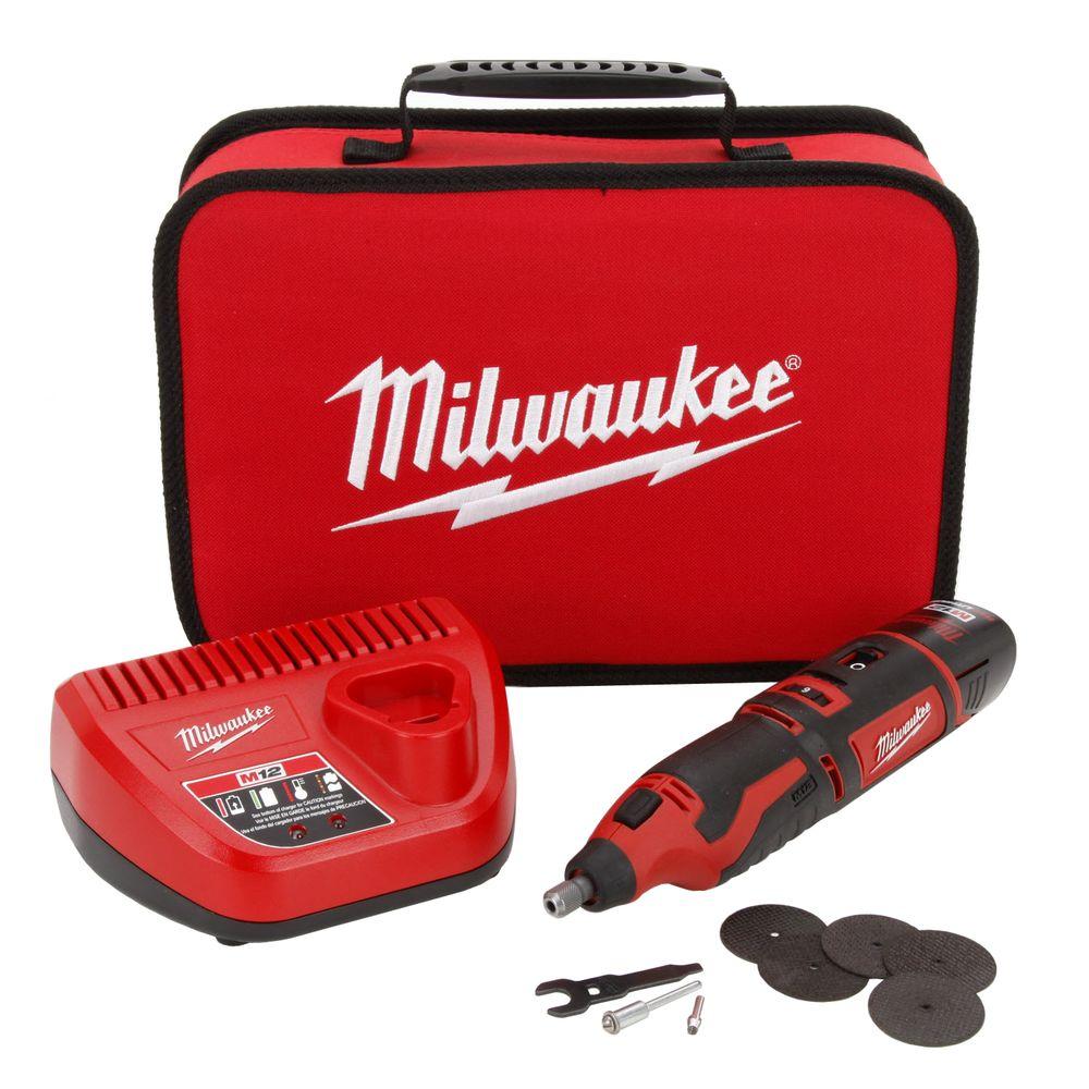 Milwaukee M12 12Volt LithiumIon Cordless Rotary Tool Kit w/(1) 1.5Ah Battery, Charger, Tool