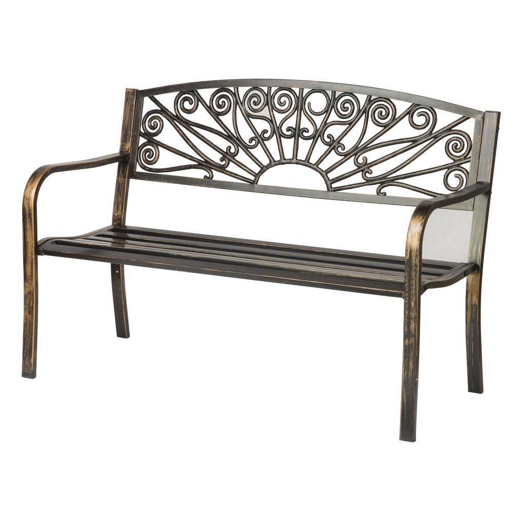 Trademark Innovations 50 In Bronze Starburst Design Steel Outdoor Bronze Starburst Design Steel Outdoor Bench