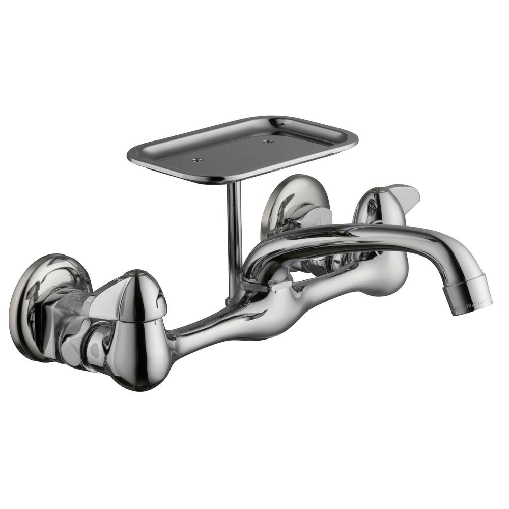 Glacier Bay 2 Handle Wall Mount Kitchen Faucet With Soap Dish In Chrome 815n 0001 The Home Depot