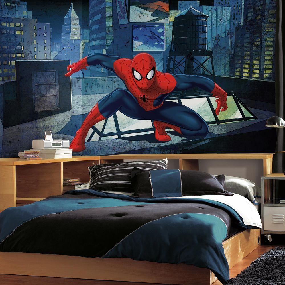 72 In W X 126 H Ultimate Spiderman Cityscape Xl Chair Rail 7 Panel Prepasted Wall Mural