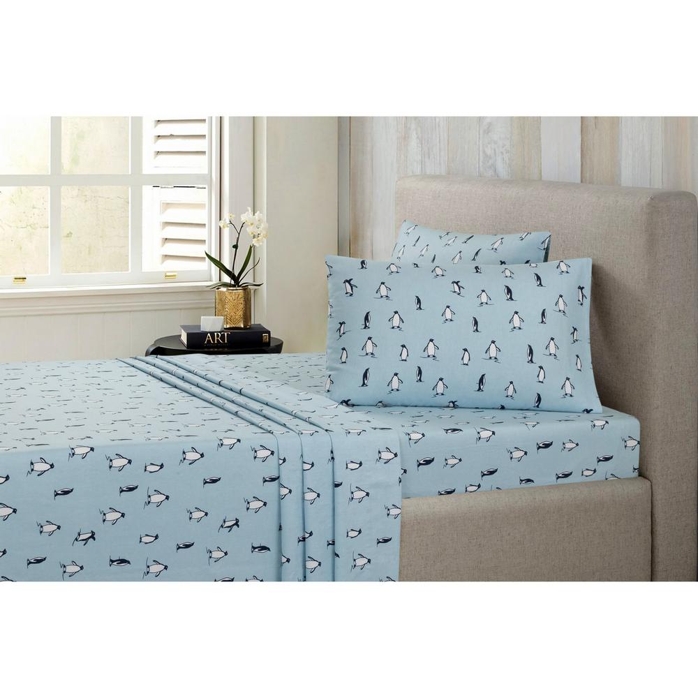 Ron Chereskin Penguin Cotton Flannel Blue Queen Sheet Set Ron Chereskin Penguin Cotton Flannel Blue Queen Sheet Set