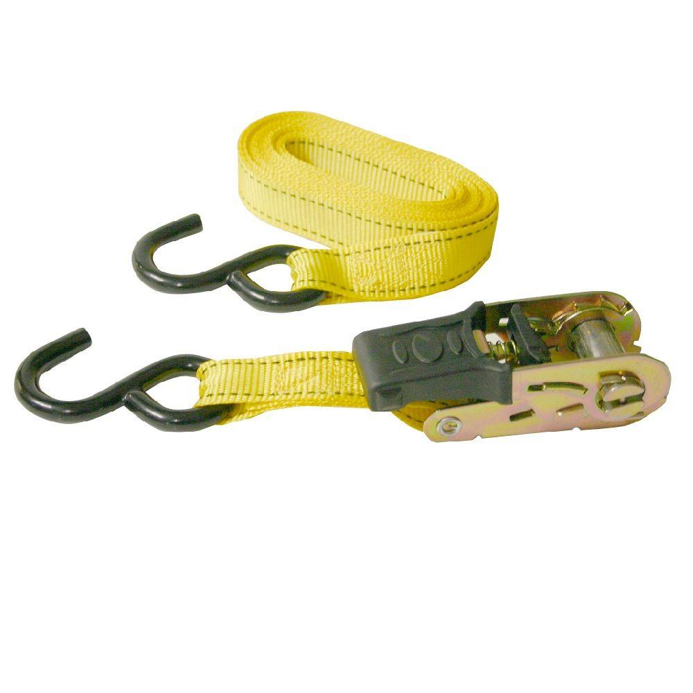 Keeper 1 in. x 15 ft. x 500 lbs. Ratchet Tie Down with Small Hooks