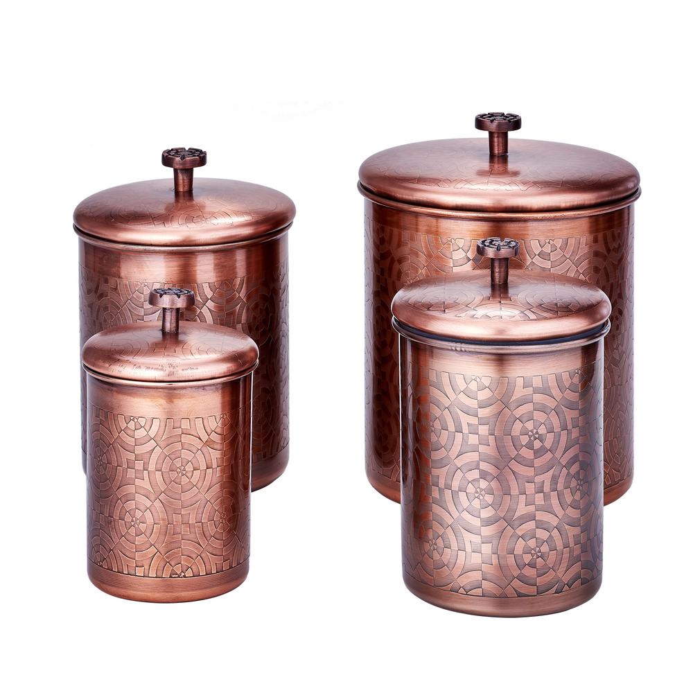 Old Dutch 4 Piece 4 Qt 3 Qt And 2 Qt Antique Copper Geometric