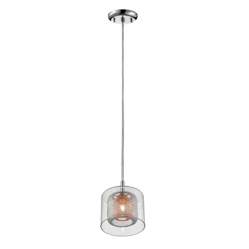 Home Decorators Collection 1 Light Glass Shade With Double Inner 1 Light Glass Shade With Double Inner Chrome And Copper Mesh Shades Mini Pendant