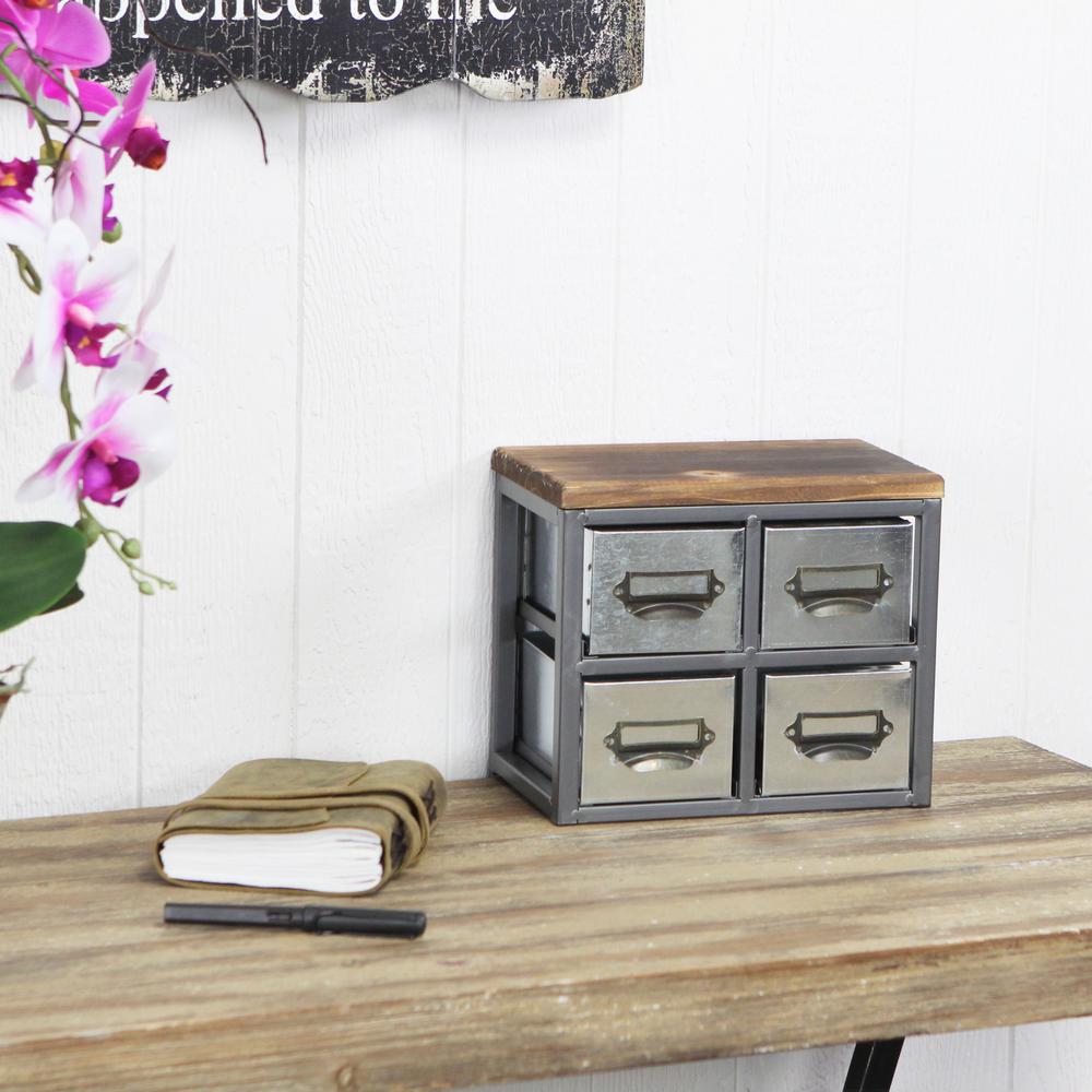 Cheungs Short Galvanized 4 Drawer Vertical Organizer With Label
