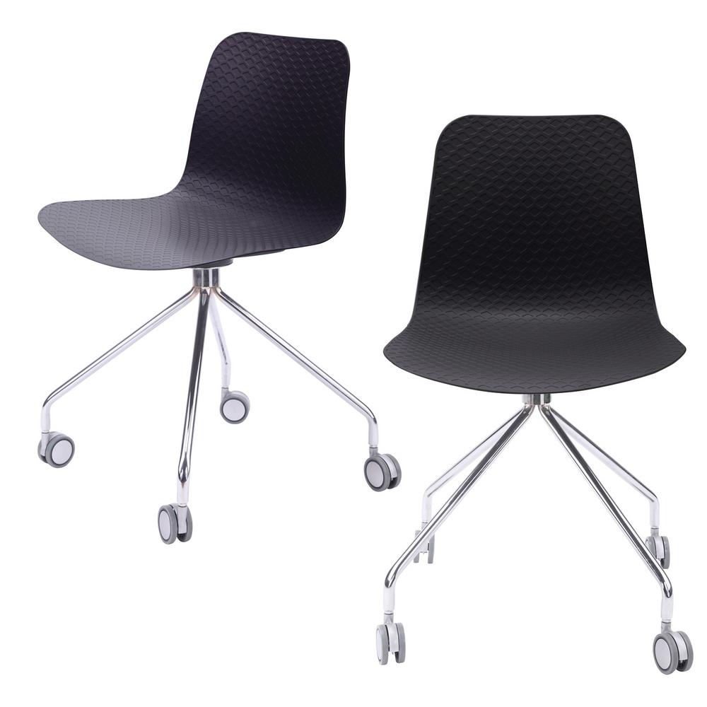 cozyblock hebe series black office chair designer task chair molded plastic  seat with chrome wheel legs set of 2hebe4blk2  the home depot