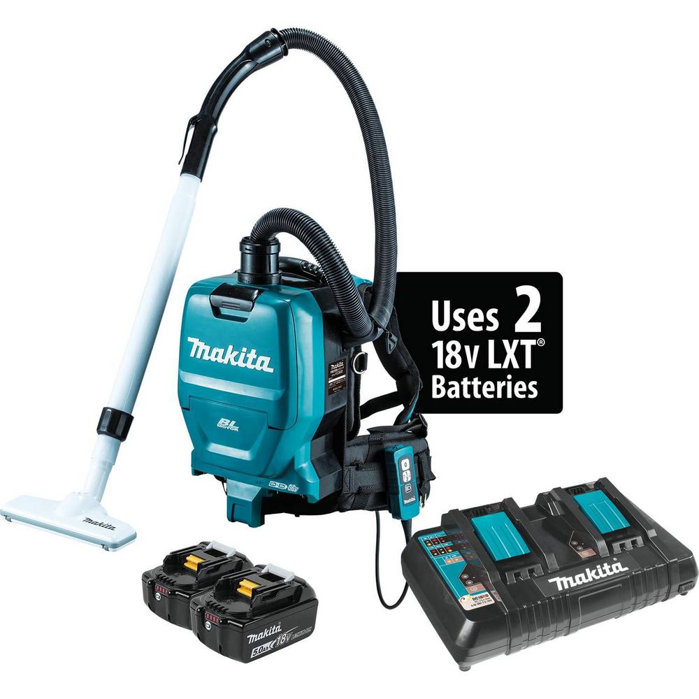 Makita 18 Volt X2 Lxt 5 0ah Lithium Ion 36 Brushless Cordless 1 Makita 18 Volt X2 Lxt 5 0ah Lithium Ion 36 Brushless Cordless 1 2 Gal Hepa Filter Backpack Dry Dust Extractor Vacuum Kit Xcv05pt The Home Depot