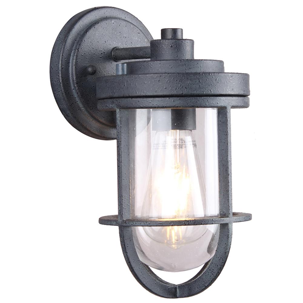 Dsi Outdoor Wall Lighting The Home Depot 1 Light Weathered Zinc Clear Glass Outdoor Wall Mount Sconce With Led Bulb