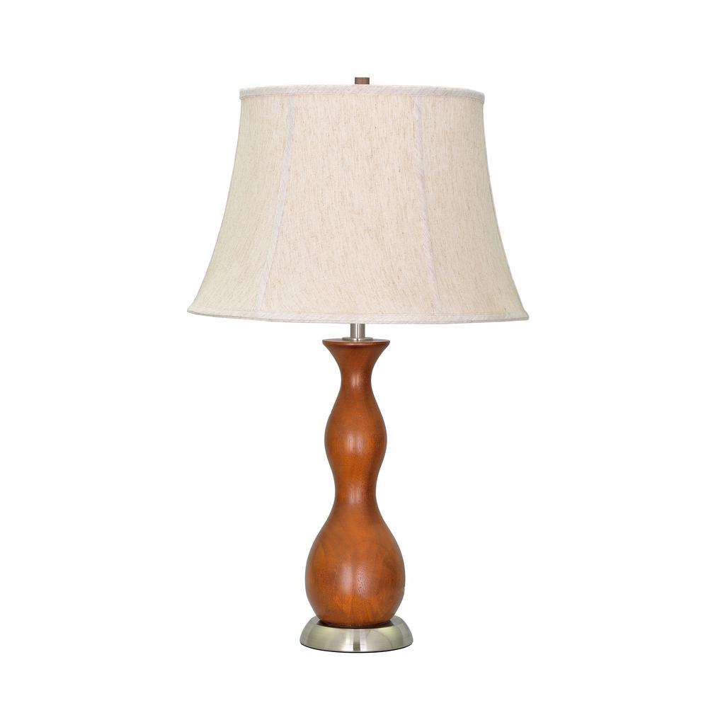 Aspen Creative Corporation 28 In Brown Wooden Table Lamp With Bell Brown Wooden Table Lamp With Bell Shaped Shade In Off White
