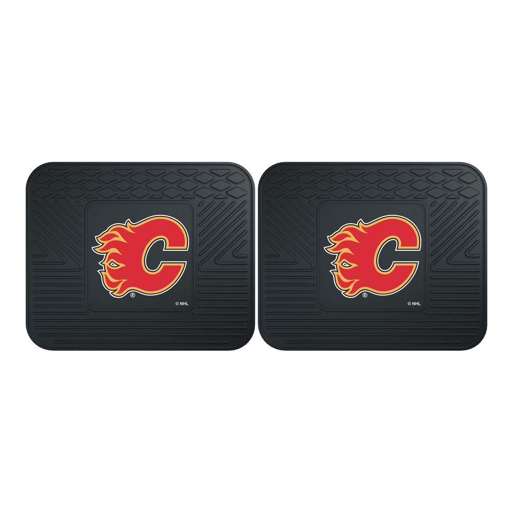 FANMATS NHL Calgary Flames Black Heavy Duty 14 in. x 17 in. 2Piece Vinyl Utility Mat12417