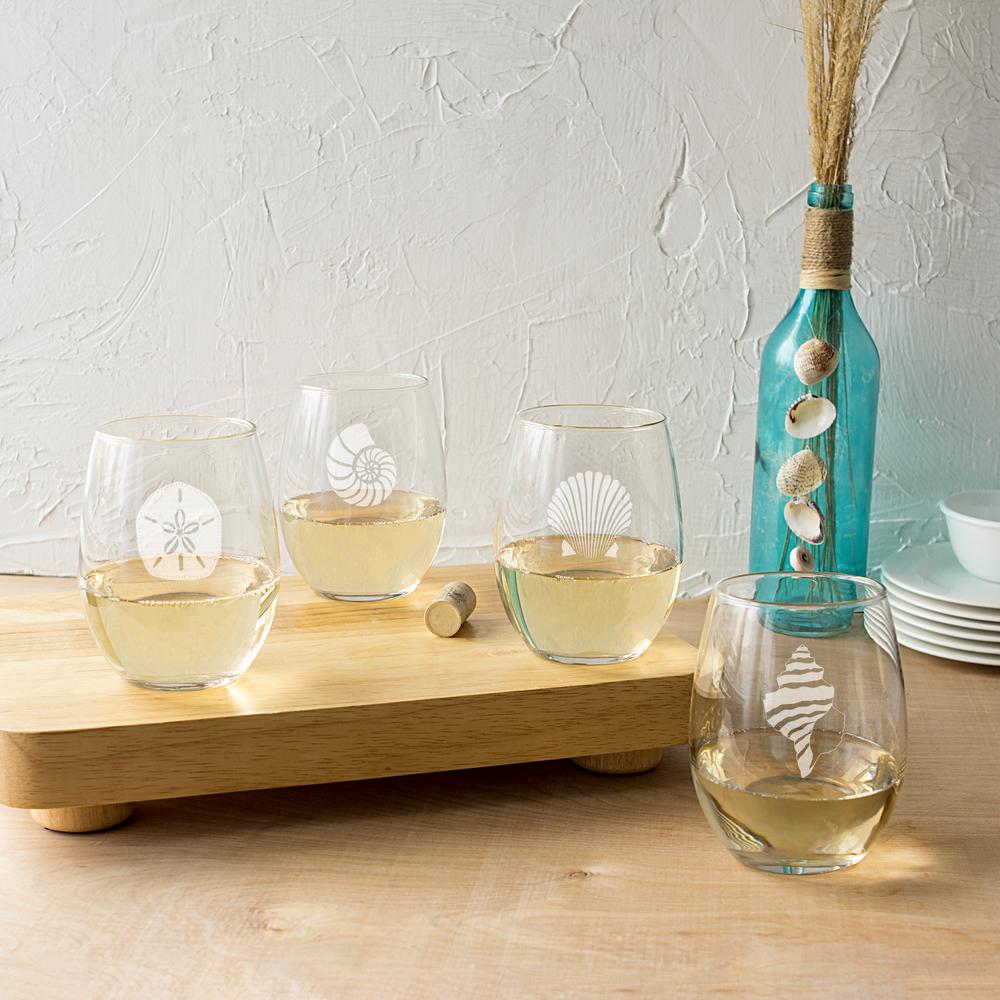 Cathys Concepts SEA-1110 Seashell Stemless Wine Glasses Clear Cathy/'s Concepts Set of 4