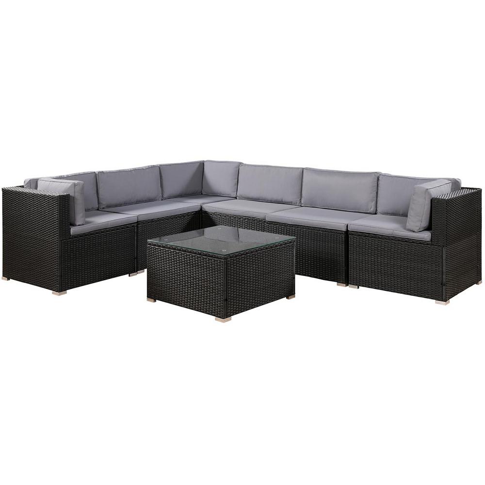 Boyel Living 7 Piece Black Patio Furniture Set Outdoor Sectional Conversation With Grey Soft Cushions Tp Sh000027daa The Home Depot - Black Patio Sofa Set Boyel Living 7 Piece Black Patio Furniture Set Outdoor Sectional Conversation With Grey Soft Cushions Tp Sh000027daa The Home Depot - Black Patio Sofa Set