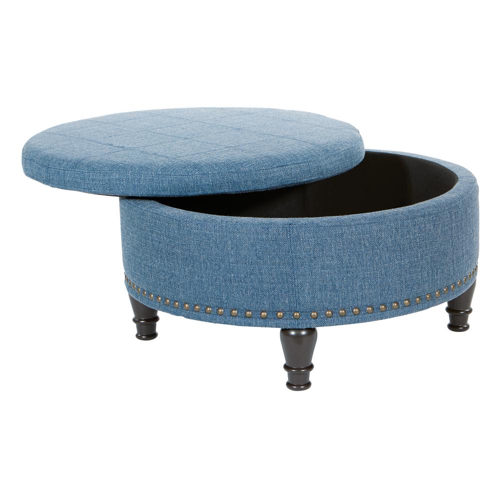 blue ottoman with tray