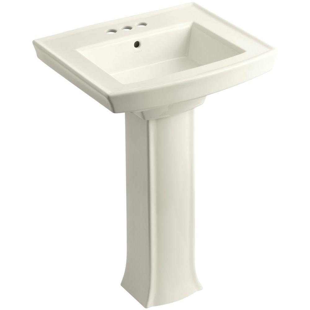 Kohler Archer Vitreous China Pedestal Combo Bathroom Sink In Biscuit With Overflow Drain