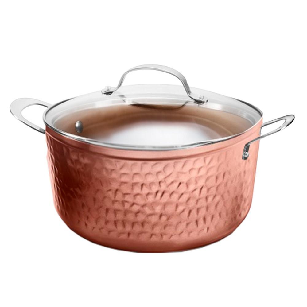 Gotham Steel Hammered Copper 2.5 qt. Aluminum Non-Stick Stock Pot with Glass Lid 2695 - The Home