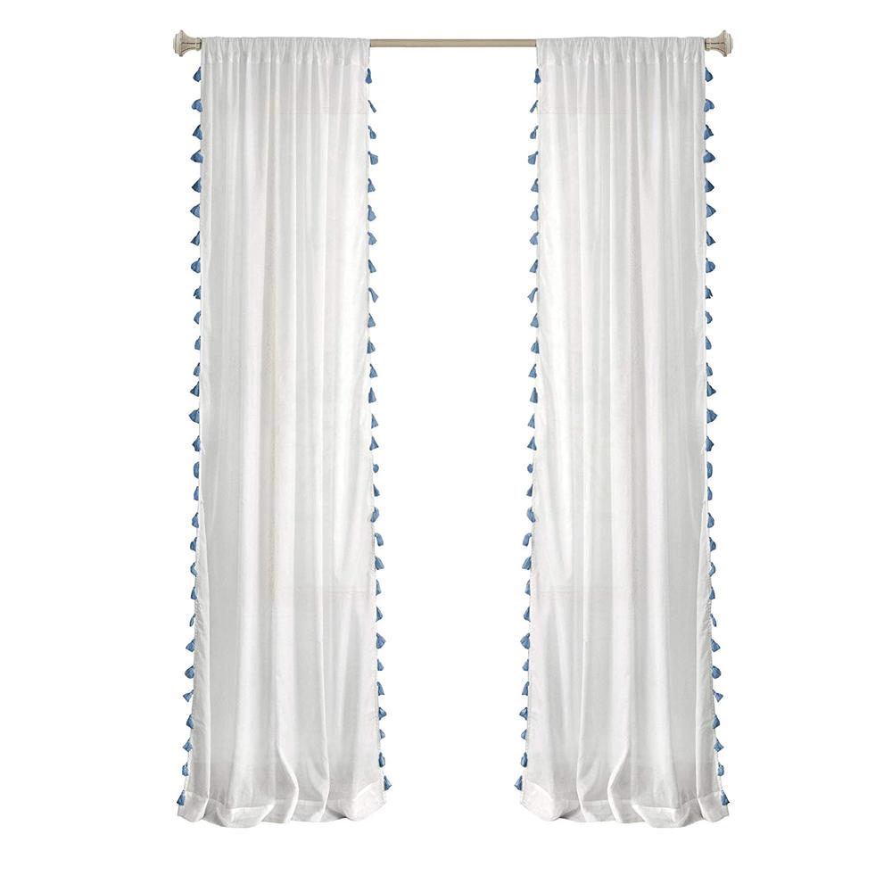 Elrene Bianca Semi Sheer Window Curtain With Tassels 21192blu