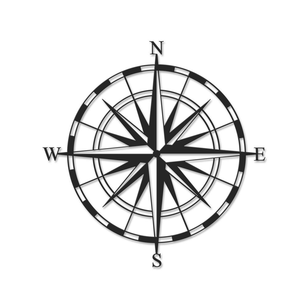 Compass Black Modern Metal Wall Art