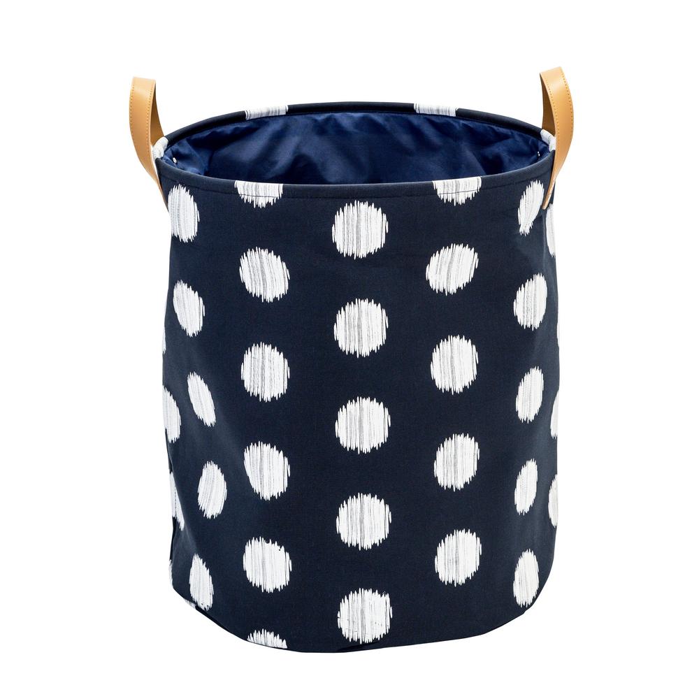 Honey-Can-Do Coastal Collection Navy and Grey Dot Canvas Laundry Basket by Honey-Can-Do