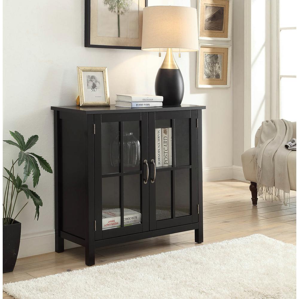 Usl Olivia Black Accent Cabinet And 2 Glass Doors Sk19087c2 Bk The