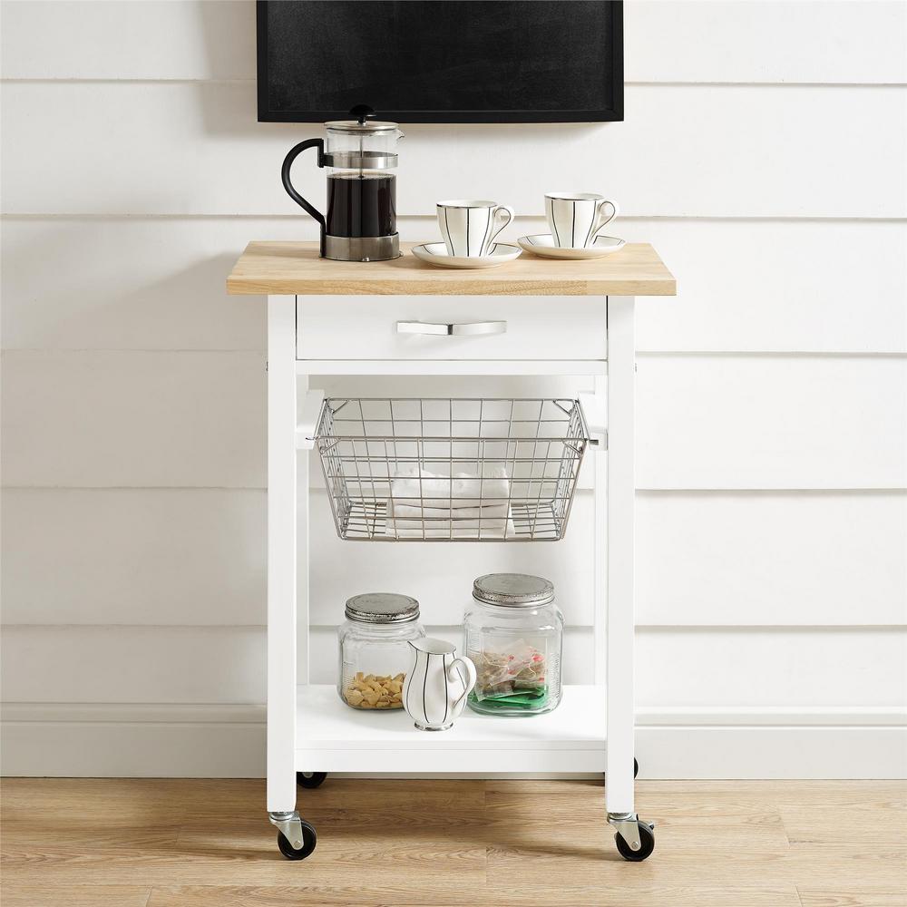 Dorel Living Keli White Multi-Functional Cart with Butcher ...