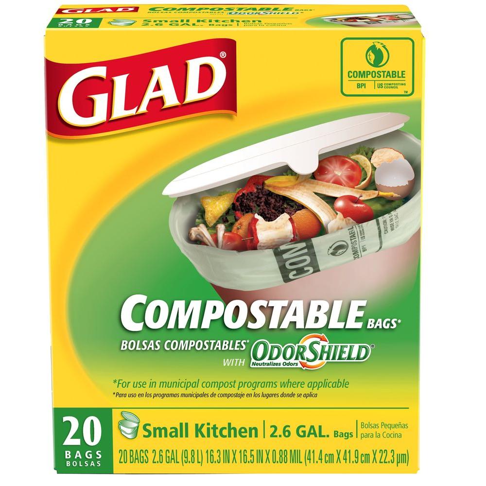 Glad 9 8 Compole Biodegradable Trash Bags 20 Count