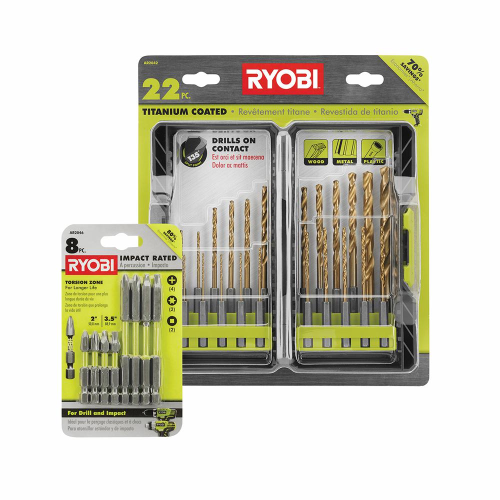 RYOBI Titanium Drill Bit Kit (22Piece) with BONUS (8Piece) Impact Rated Driving KitAR2042