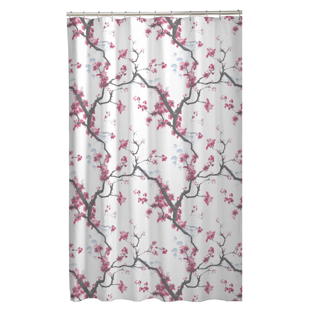 Stone Peach Blossom Flower Gray Background Waterproof Fabric Shower Curtain 71"
