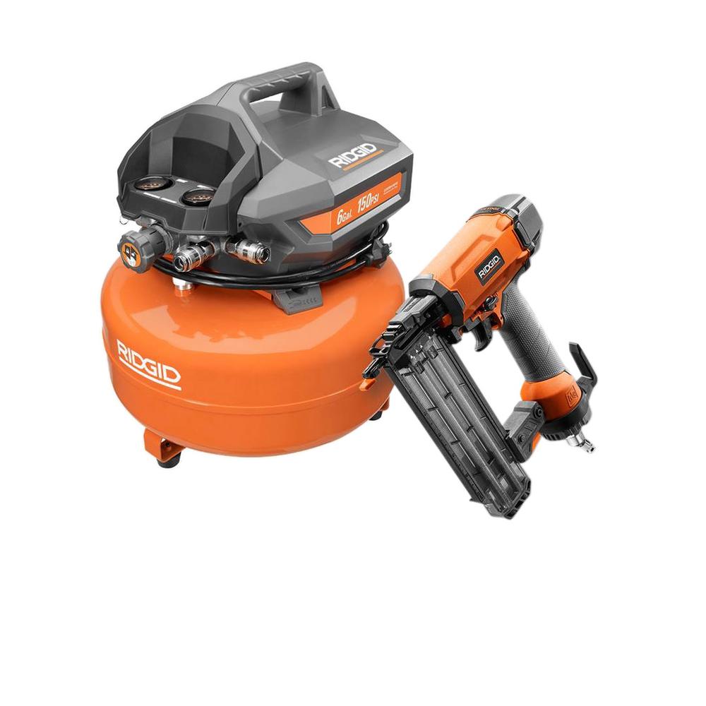 RIDGID 6 Gal. Portable Electric Pancake Compressor and 18-Gauge 2-1/8 ...