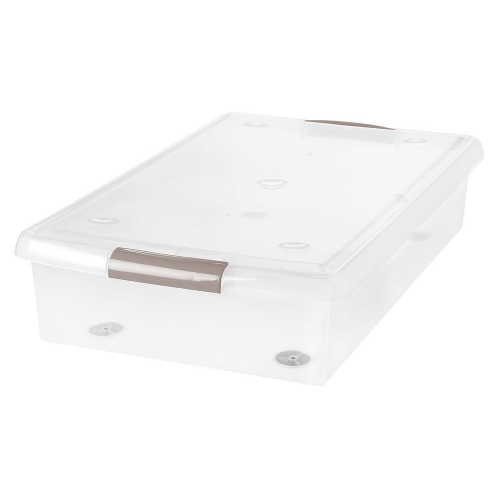 Iris 40 Qt Underbed And Slide Storage Box In Clear Tan Handle 40 Qt Underbed And Slide Storage Box In Clear Tan Handle