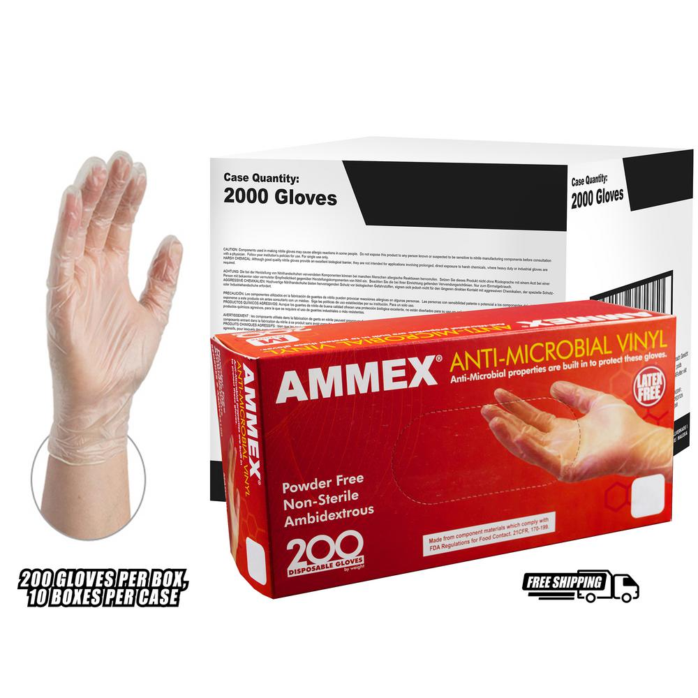 AMMEX Clear Anti Microbial Vinyl Industrial Latex Free Disposable