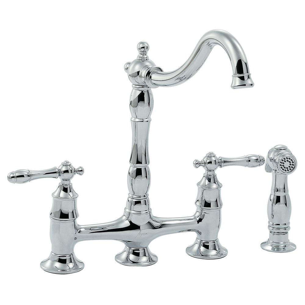 Glacier Bay Lyndhurst 2 Handle Bridge Kitchen Faucet With Side Sprayer In Brushed Nickel