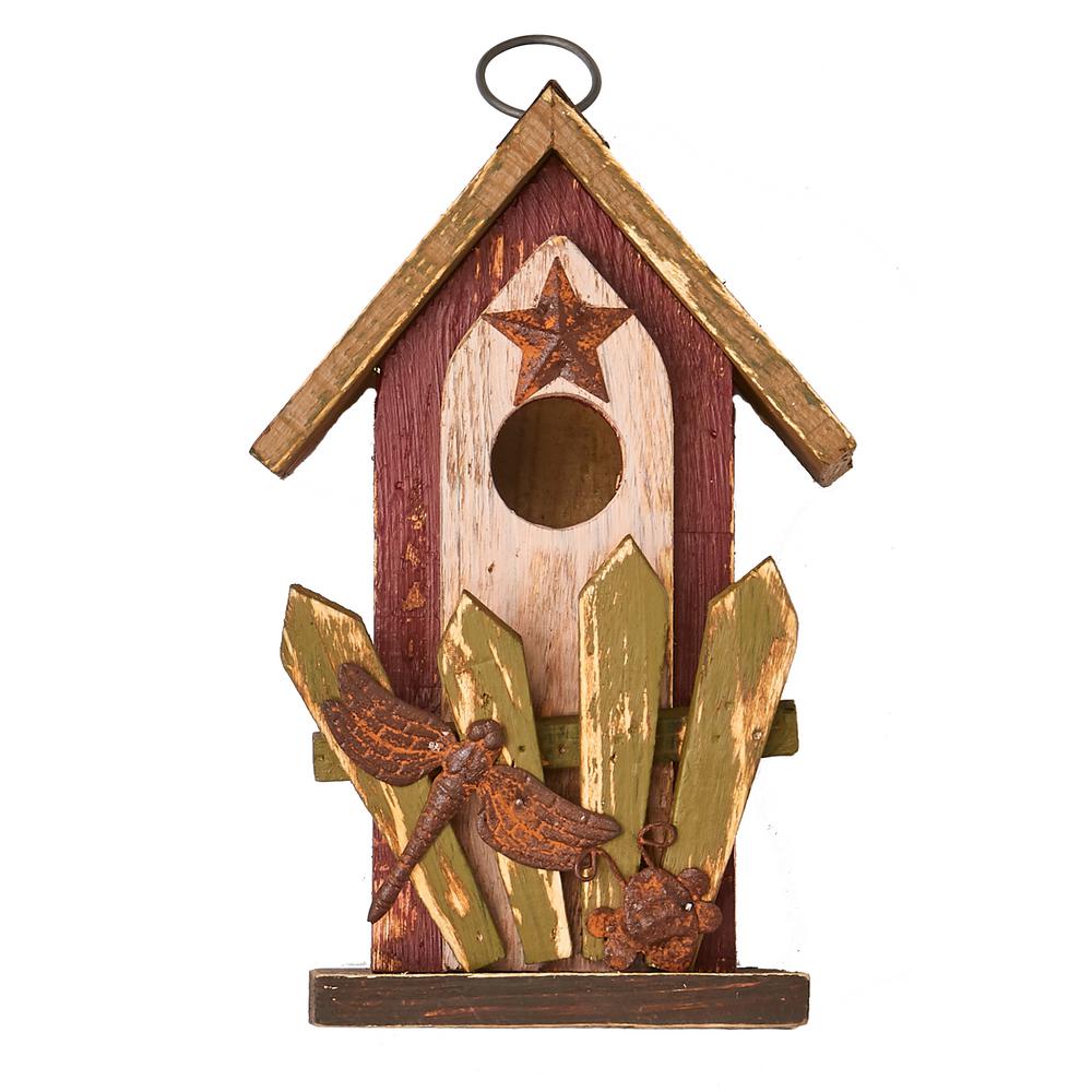 9 In Wood Birdhouse With Railing Decoration 1133 The Home Depot