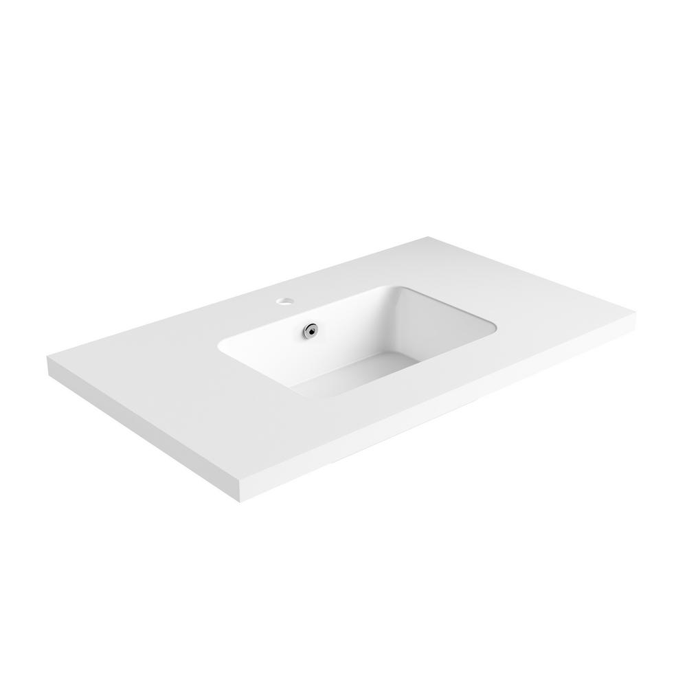 Dyconn True 37 In W Solid Surface Vessel Vanity Top In Matte White With Matte White Basin Ssvt36 The Home Depot