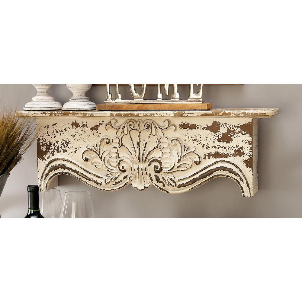 28 In X 9 Rustic Carved Wooden Wall Shelf