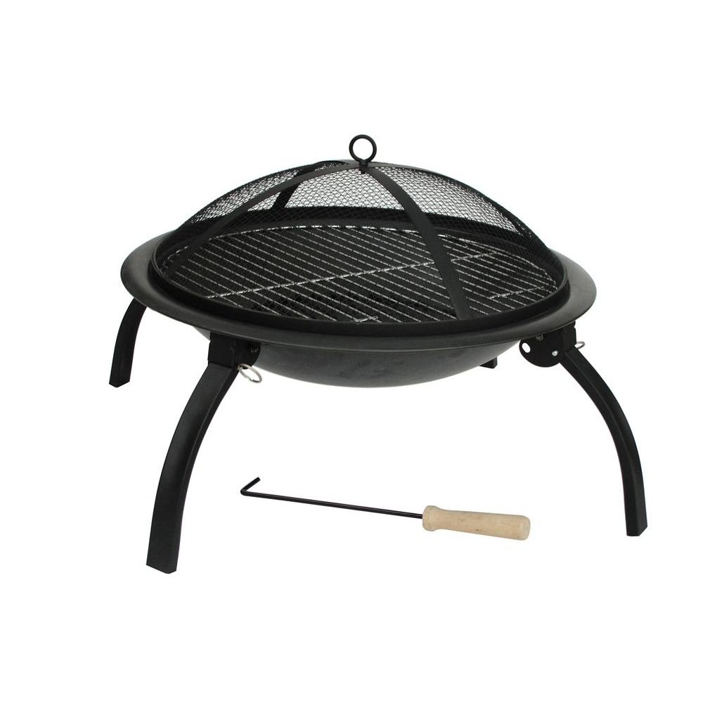 Fire Sense 22 In Round Steel Fire Pit In Black With Folding Legs 60873 The Home Depot