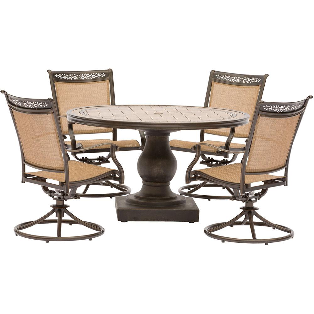 Hanover Fontana 5-Piece Aluminum Round Outdoor Dining Set with Swivels