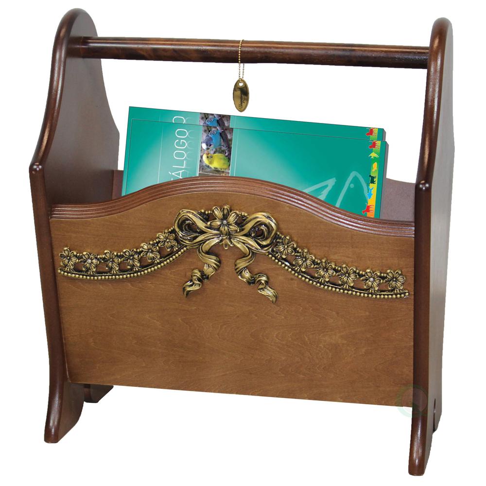 Uniquewise 12.2 in. W x 9 in. D x 14 in. H Elegant Solid Wood Magazine Holder with Gold Bow