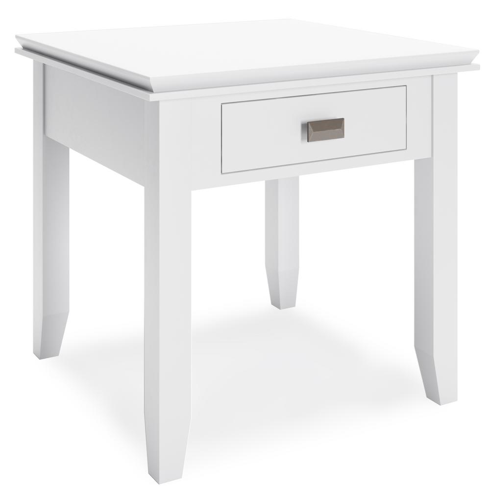 Simpli Home Artisan 21 In Wide Solid Wood White Square Contemporary End Table Axchol002w The Home Depot