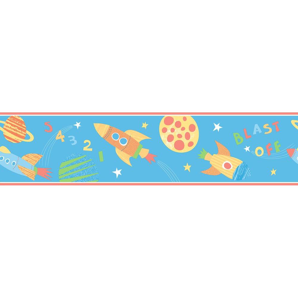 Brewster Blast Off Space Turquoise Wallpaper Border Sample2679