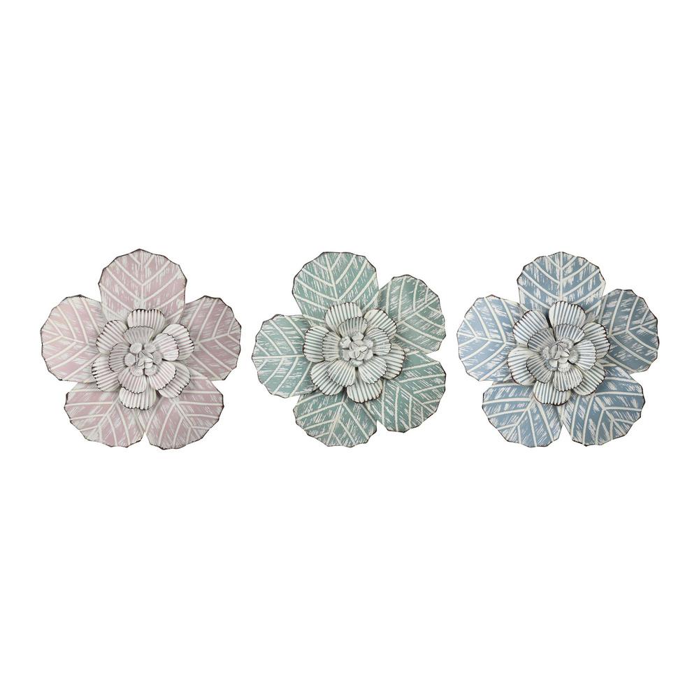 Stratton Home Decor Charming Flowers Metal Wall Decor (Set of 3)-S33498 - The Home Depot