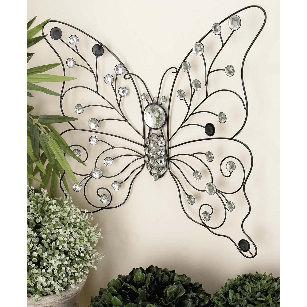 21 in. x 18 in. Glitz Inspired Black Iron Wire Butterfly Wall Decor