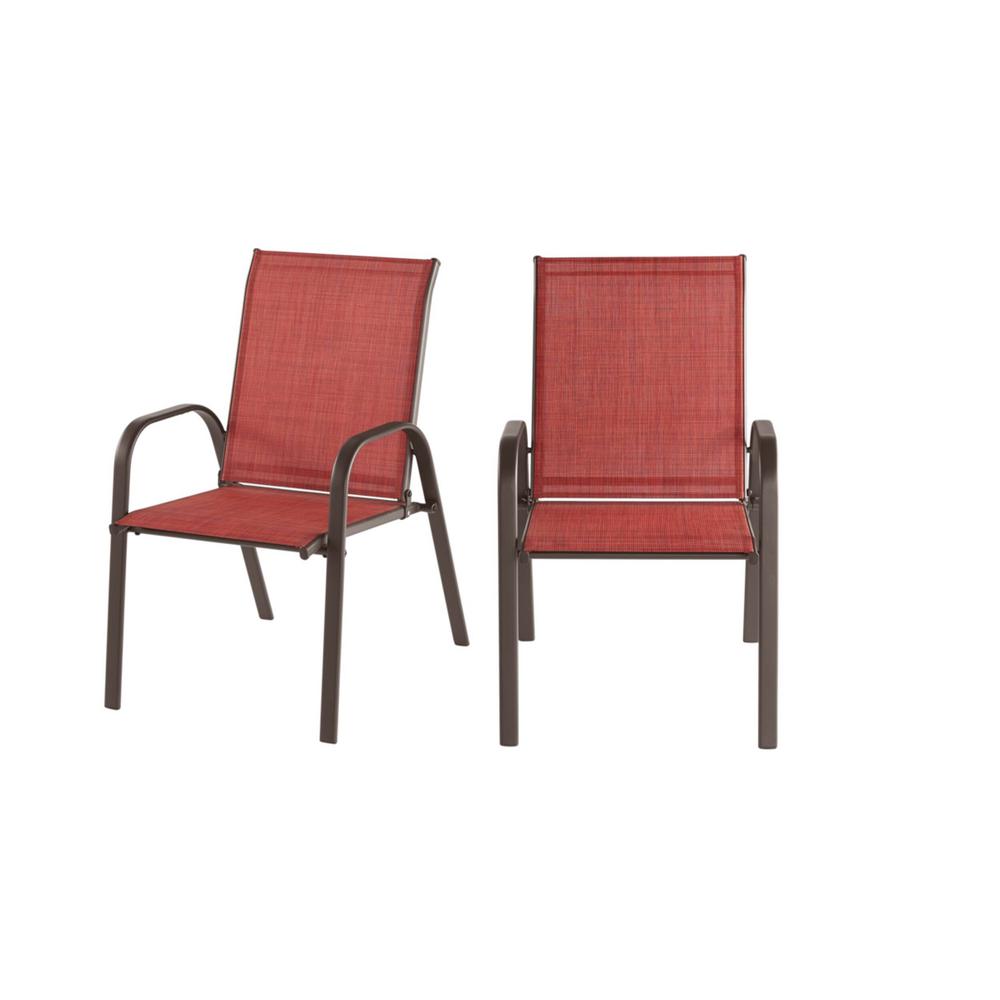 Hampton Bay Mix And Match Brown Steel Sling Outdoor Patio Dining Chair In Chili Red 2 Pack Fcs00015y 2pkch The Home Depot