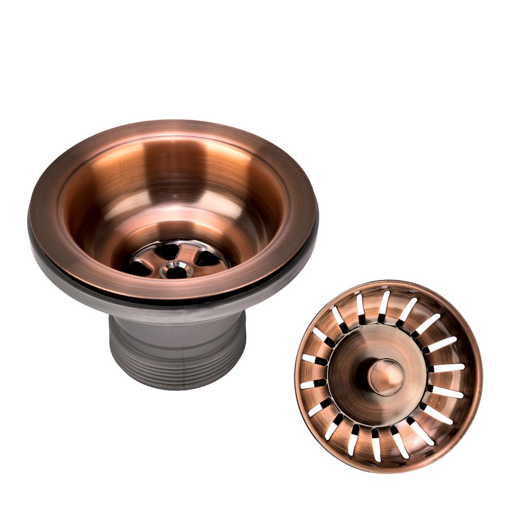 Fontaine Kitchen Sink 3 1 2 In X 2 1 4 In Strainer Drain With Post Styled Basket In Antique Copper