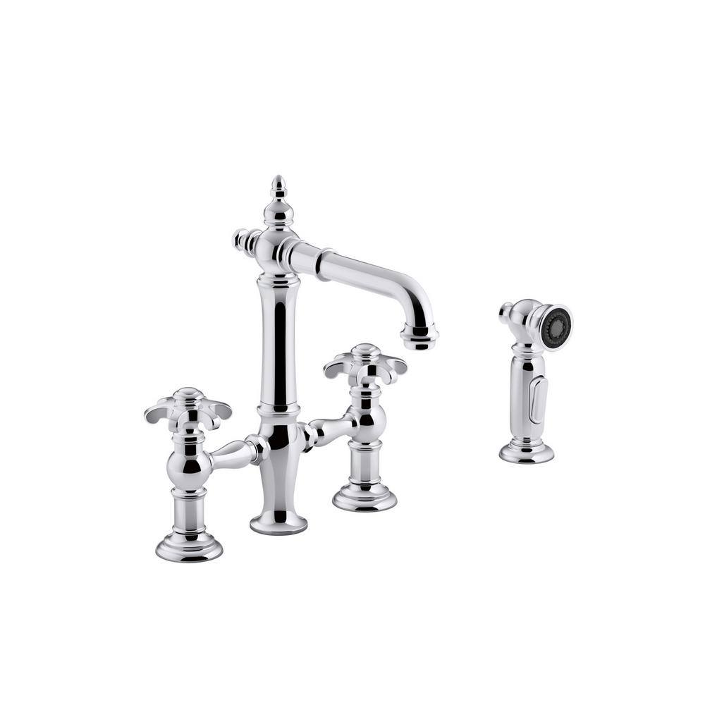 KOHLER Artifacts 2-Handle Bridge Kitchen Faucet with Prong ...