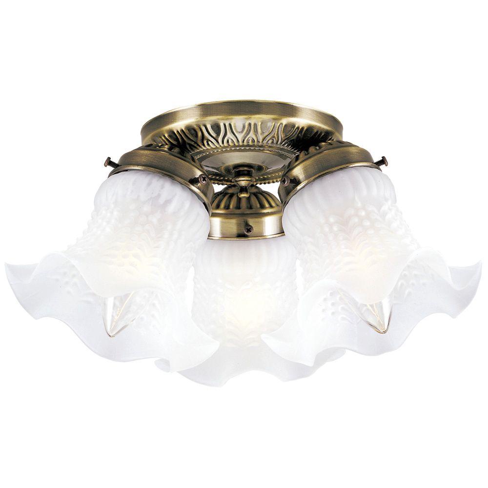 Westinghouse 3 Light Ceiling Fixture Antique Brass Interior Flush Mount With Frosted Ruffled Edge Glass