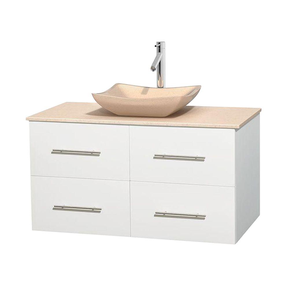 Wyndham Collection Centra 42 In Vanity White With Marble Top Ivory And Sink