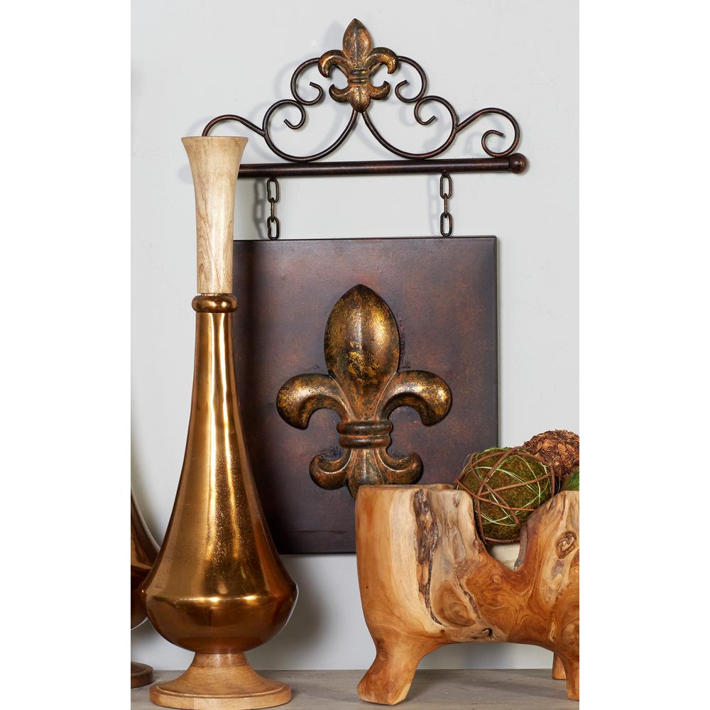Ornamental Fleur de Lis Scroll Copper//Bronze Metal Accent 22/" wide