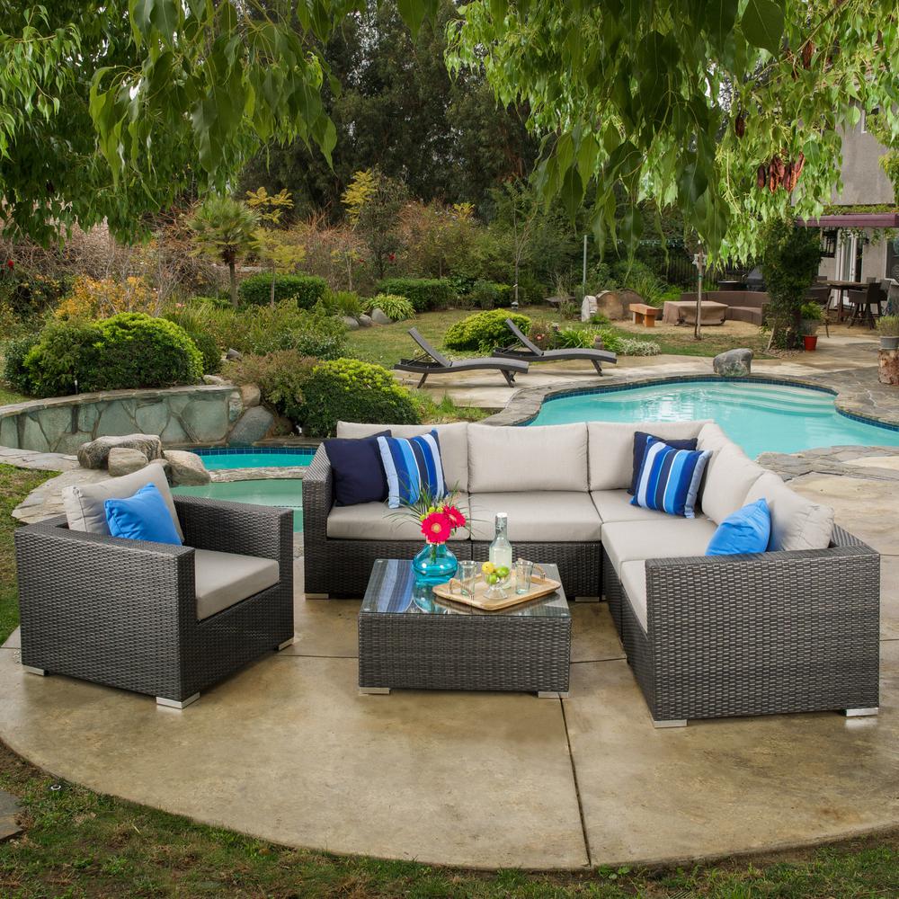 Noble House Santa Rosa 7 Piece Wicker Outdoor Sectional With