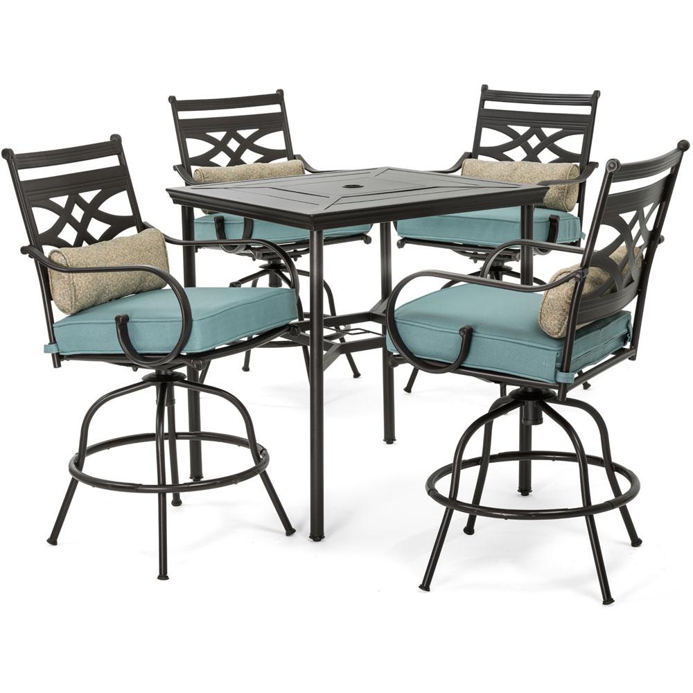 Hanover Montclair 5 Piece Steel Outdoor, Outdoor Bar Height Wood Table And Chairs
