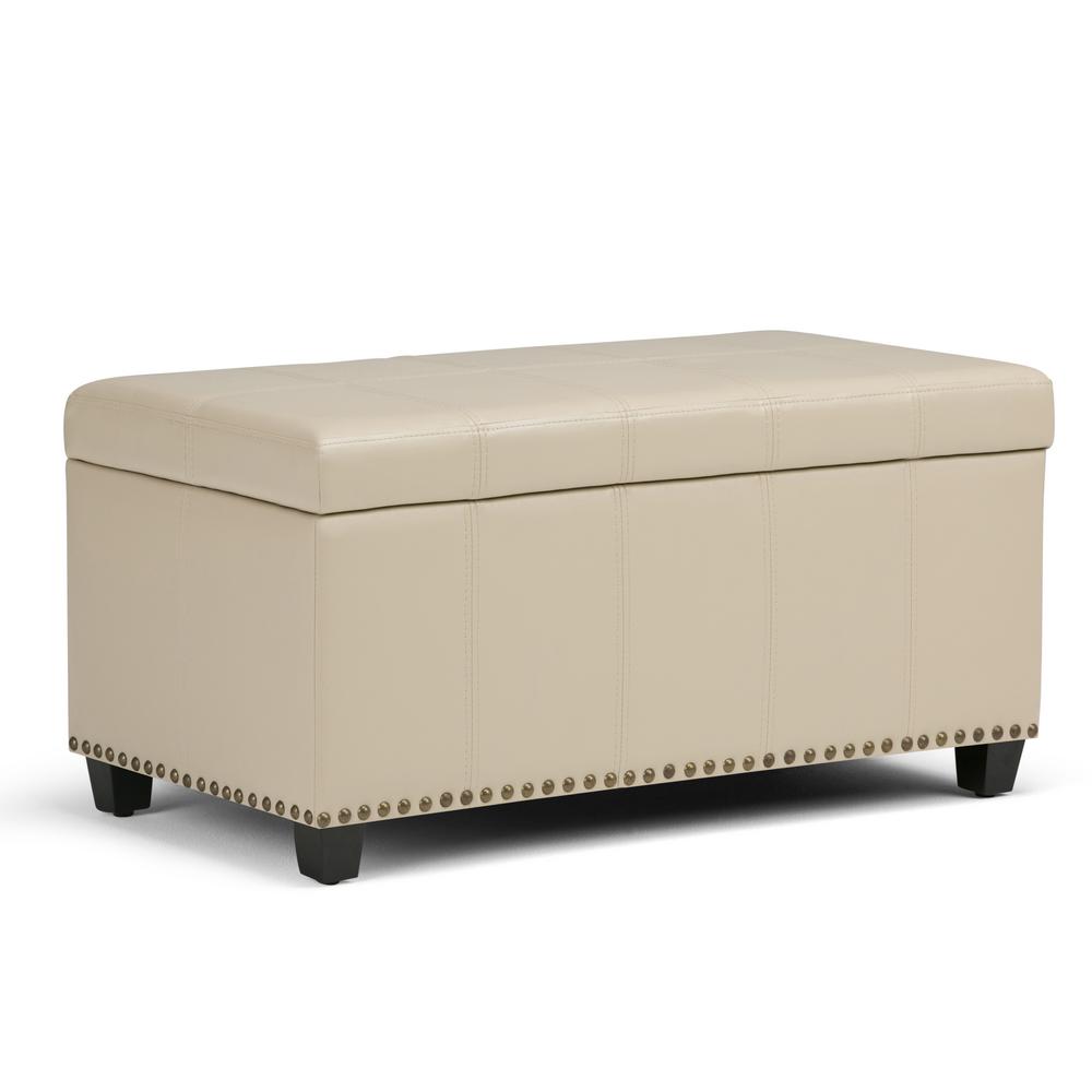 Storage Ottomans Living Room Furniture The Home Depot Amelia Satin Cream Pu Faux Leather Storage Ottoman
